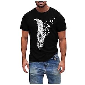 Men's T shirt Tee Feather Crew Neck Army Green Dark Gray Black Casual Daily Short Sleeve Clothing Apparel Cotton Sports Fashion Lightweight Big and Tall / Summer miniinthebox