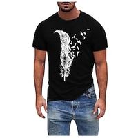 Men's T shirt Tee Feather Crew Neck Army Green Dark Gray Black Casual Daily Short Sleeve Clothing Apparel Cotton Sports Fashion Lightweight Big and Tall / Summer miniinthebox - thumbnail