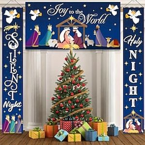 Christmas Decorations - Manger Scene Porch Banner Merry Christmas, Indoor Outdoor Holy Nativity Yard Sign With Stakes For Christmas Outdoor Lawn Decorations For Xmas miniinthebox