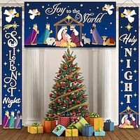 Christmas Decorations - Manger Scene Porch Banner Merry Christmas, Indoor Outdoor Holy Nativity Yard Sign With Stakes For Christmas Outdoor Lawn Decorations For Xmas miniinthebox - thumbnail