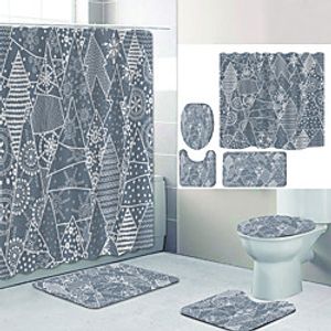Simple Series 6 Digital Printing Four-piece Set Shower Curtains and Hooks Modern Polyester Machine Made Waterproof Bathroom miniinthebox