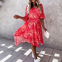 Women's Sheath Dress Knee Length Dress Blue Blushing Pink Red Half Sleeve Floral Summer V Neck Elegant Casual 2021 S M L XL XXL miniinthebox - thumbnail