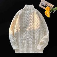 Men's Pullover Sweater Jumper Cable Knit Sweater Jumper Cable Knit Regular Knitted Plain High Neck Modern Contemporary Work Daily Wear Clothing Apparel Fall Winter Black White M L XL Lightinthebox - thumbnail