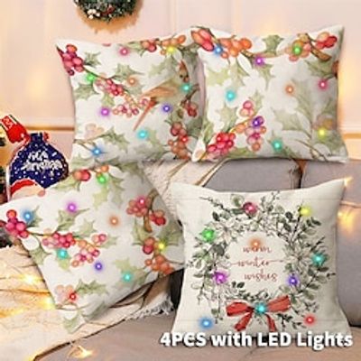 Christmas LED Lights Throw Pillow Cover 4PC Snowman Xmas Soft Decorative Square Cushion Pillowcase for Bedroom Livingroom Sofa Couch Chair Superior Quality miniinthebox