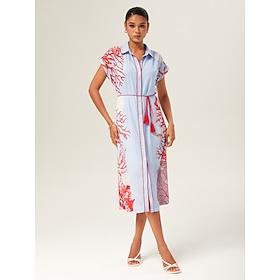 Loose Color-Block Coral Shirt Dress