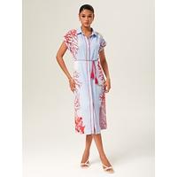 Loose Color-Block Coral Shirt Dress