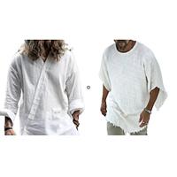 Men's Matching Sets White Shirt Linen Shirt Summer Shirt Sets Long Sleeve Crew Neck Vacation Going out Plain Basic Cotton Blend Spring Fall Lightinthebox