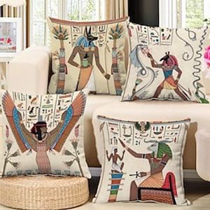 Egypt Ancient Double Side Pillow Cover 4PC Soft Decorative Square Cushion Case Pillowcase for Bedroom Livingroom Sofa Couch Chair Lightinthebox