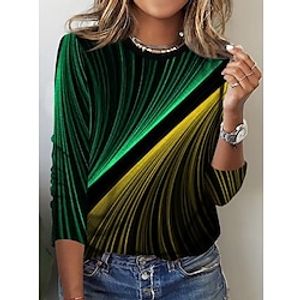 Women's T shirt Tee Green Blue Red Graphic Print Long Sleeve Daily Weekend Basic Round Neck Regular Painting S Lightinthebox