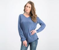 Womens Cotton Mixed-Knit Sweater  Heather Indigo - thumbnail