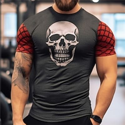 Color Block Skull Black T shirt Tee Men's Graphic Cotton Blend Shirt Sports Classic Shirt Short Sleeve Comfortable Tee Sports Outdoor Holiday Summer Fashion Designer Clothing S M L XL XXL XXXL Lightinthebox