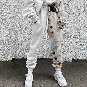 Women's Fashion Casual / Sporty Comfort Daily Weekend Sweatpants Pants Cat Animal Full Length Pocket Elastic Drawstring Design Print White miniinthebox