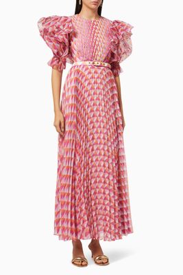 trishna masquerade pleated maxi dress