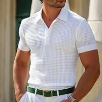 Men's Polo Shirt Waffle Polo Shirt Casual Holiday Lapel Ribbed Polo Collar Short Sleeve Fashion Basic Plain Button Soft Summer Spring Regular Fit White Yellow Khaki Grey Polo Shirt Lightinthebox - thumbnail