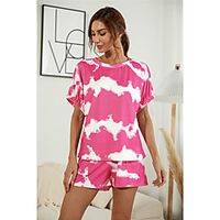 Women's Basic Streetwear Tie Dye Vacation Casual / Daily Two Piece Set Tracksuit T shirt Loungewear Biker Shorts Drawstring Tops miniinthebox - thumbnail