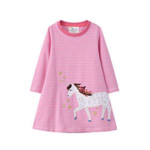 Kids Little Girls' Dress Striped Unicorn A Line Dress Daily Sequins Patchwork Print Blushing Pink Midi Long Sleeve Casual Cute Dresses Fall Regular Fit 2-6 Years miniinthebox