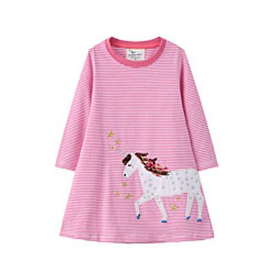 Kids Little Girls' Dress Striped Unicorn A Line Dress Daily Sequins Patchwork Print Blushing Pink Midi Long Sleeve Casual Cute Dresses Fall Regular Fit 2-6 Years miniinthebox