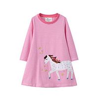Kids Little Girls' Dress Striped Unicorn A Line Dress Daily Sequins Patchwork Print Blushing Pink Midi Long Sleeve Casual Cute Dresses Fall Regular Fit 2-6 Years miniinthebox - thumbnail