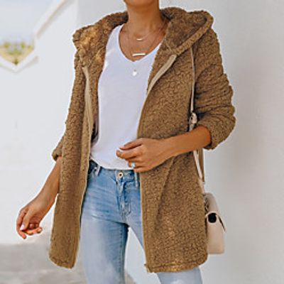 Women's Teddy Coat Daily Going out Fall Winter Long Coat Zipper Round Neck Regular Fit Windproof Warm Elegant Streetwear Jacket Long Sleeve Plain Patchwork Khaki Green Black Lightinthebox Women's Teddy Coat Daily Going out Fall Winter Long Coat Zipper Round Neck Regular Fit Windproof Warm Elegant Streetwear Jacket Long Sleeve Plain Patchwork Khaki Green Black Lightinthebox