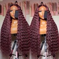 Remy Human Hair 13x4 Lace Front Wig Free Part Brazilian Hair Deep Wave Burgundy Wig 130% 150% Density with Baby Hair Glueless Pre-Plucked For Women Long Human Hair Lace Wig Lightinthebox - thumbnail