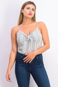 Womens Tie Front Striped Crop Top  White/Black