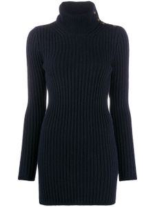 Saint Laurent folded-collar ribbed-knit dress - Blue