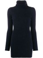 Saint Laurent folded-collar ribbed-knit dress - Blue