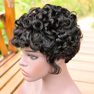 Short Curly Wig Human Hair Wigs For Black Women Full Machine Made Short Bob Wigs Brazilian Remy 100% Human Hair Pixie Cut Curly Wig With Bangs Lightinthebox