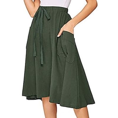 Women's Skirt Swing Midi Cotton Linen Wine Black Army Green Sky Blue Skirts Summer Pocket Drawstring High Waist Basic Casual Casual Daily Weekend XS S M Lightinthebox Women's Skirt Swing Midi Cotton Linen Wine Black Army Green Sky Blue Skirts Summer Pocket Drawstring High Waist Basic Casual Casual Daily Weekend XS S M Lightinthebox