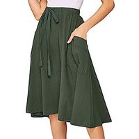 Women's Skirt Swing Midi Cotton Linen Wine Black Army Green Sky Blue Skirts Summer Pocket Drawstring High Waist Basic Casual Casual Daily Weekend XS S M Lightinthebox - thumbnail