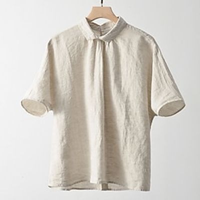 Women's Shirt Blouse Linen Plain Beige Button Short Sleeve Casual Fashion Shirt Collar Regular Fit Spring Summer Lightinthebox Women's Shirt Blouse Linen Plain Beige Button Short Sleeve Casual Fashion Shirt Collar Regular Fit Spring Summer Lightinthebox
