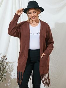 Plus Size Two Large Pockets Long Sleeves Cardigan