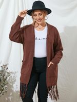 Plus Size Two Large Pockets Long Sleeves Cardigan - thumbnail