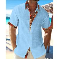 Men's Shirt Button Up Shirt Casual Shirt Summer Shirt Beach Shirt White Pink Sky Blue Gray Short Sleeve Color Block Tribal Lapel Hawaiian Holiday Splice Clothing Apparel Fashion Casual Comfortable Lightinthebox