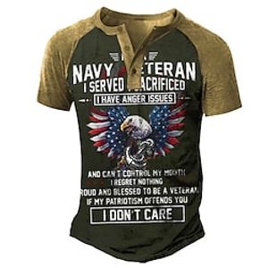 Men's T shirt Tee Henley Shirt Tee Graphic Color Block Eagle Henley Army Green Navy Blue Black 3D Print Plus Size Outdoor Daily Short Sleeve Patchwork Button-Down Clothing Apparel Basic Designer Lightinthebox