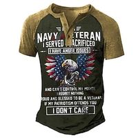 Men's T shirt Tee Henley Shirt Tee Graphic Color Block Eagle Henley Army Green Navy Blue Black 3D Print Plus Size Outdoor Daily Short Sleeve Patchwork Button-Down Clothing Apparel Basic Designer Lightinthebox - thumbnail