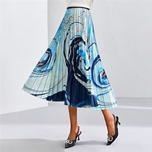 Women's Skirt A Line Midi Polyester Light Yellow White Sky Blue Green Skirts Spring, Fall, Winter, Summer Ruched Pleated Print Lined Elegant Fashion Daily Date S M L Lightinthebox