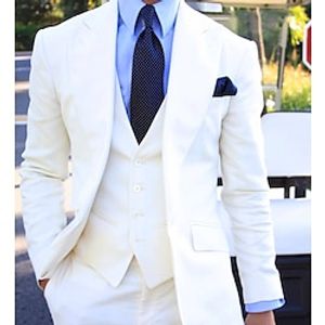 White Men's Wedding Suits Solid Colored 3 Piece Daily Plus Size Single Breasted Two-buttons 2023 miniinthebox