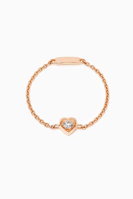 Mini Heart Diamond Chain Ring in 18kt Rose Gold