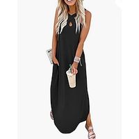 Women's Long Dress Maxi Dress Casual Dress Shift Dress Halter Neck Dress Solid Color Casual Classic Daily Date Hollow Out Pocket Sleeveless Halter Dress Regular Fit Black Dark Pink Blue Summer Spring Lightinthebox - thumbnail