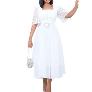 Women's Plus Size Holiday Dress Solid Color Square Neck Ruched Half Sleeve Spring Fall Work Formal Midi Dress Holiday Vacation Dress miniinthebox