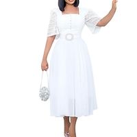Women's Plus Size Holiday Dress Solid Color Square Neck Ruched Half Sleeve Spring Fall Work Formal Midi Dress Holiday Vacation Dress miniinthebox - thumbnail