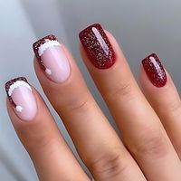 24Pcs Christmas Press on Nails Short Square Fake Nails with Cute Christmas Hat Designs, French Tips Press on Nails Coffin Glossy Winter Acrylic Nails Full Cover False Nail for Women Lightinthebox - thumbnail