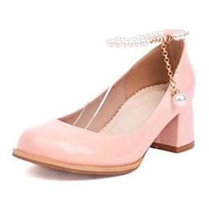 Women's Heels Ankle Strap Heels Daily Chunky Heel Round Toe Cute Patent Leather Ankle Strap Solid Color Black White Pink miniinthebox