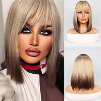 Synthetic Wig Straight Natural Straight Neat Bang Wig 14 inch Brown / White Synthetic Hair Women's Multi-color Mixed Color Lightinthebox