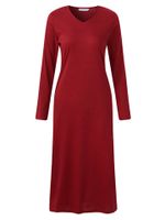 Causal Solid V-Long Sleeve Knitted Long Dress