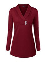 Pure Color V-neck Long Sleeve T-shirts
