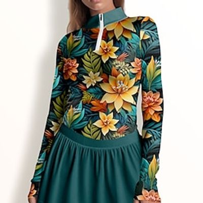 Women's Polo Shirt Golf Shirt Breathable Quick Dry Moisture Wicking Long Sleeve Golf Apparel Golf Clothes Regular Fit Zipper Stand Collar Floral Printed Spring Autumn Tennis Golf Pickleball Lightinthebox