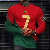 Men's T shirt Tee Color Block Graphic Prints Crew Neck Red 3D Print Outdoor Street Long Sleeve Print Clothing Apparel Basic Sports Designer Casual Lightinthebox - thumbnail