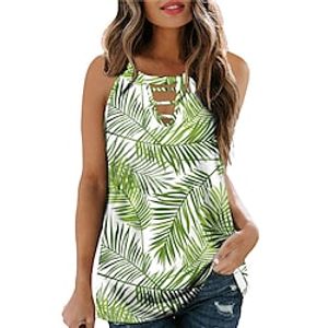 Women's Camis Floral Leaf Casual Daily Holiday Floral Camis Sleeveless Cut Out Print Round Neck Casual Tropical Green Yellow Red S miniinthebox